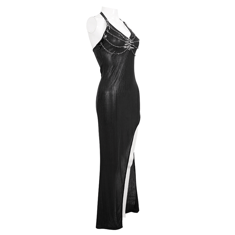 Black Sleevless High Slit On Side Long Dress / Gothic Women's Clothing with Chain - image 5