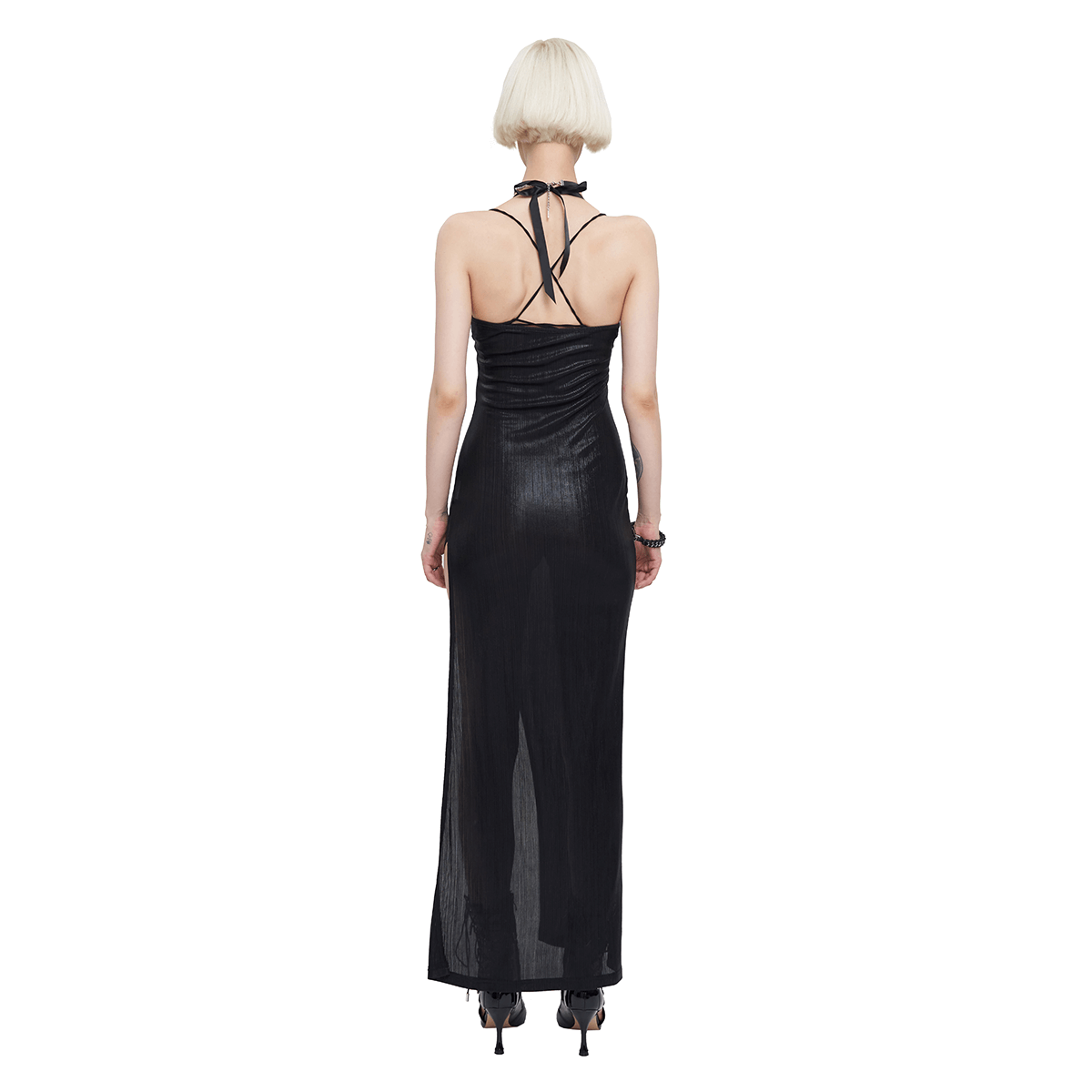 Black Sleevless High Slit On Side Long Dress / Gothic Women's Clothing with Chain - image 2