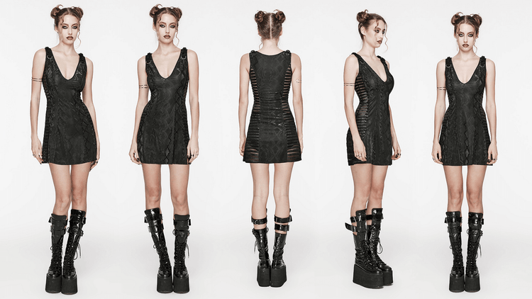 Black Snake Print Sleeveless Dress with Rhinestones - image 16