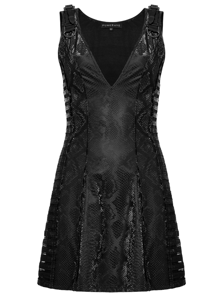 Black Snake Print Sleeveless Dress with Rhinestones - image 4