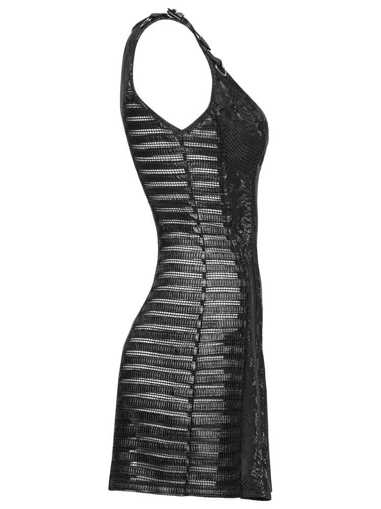 Black Snake Print Sleeveless Dress with Rhinestones - image 5