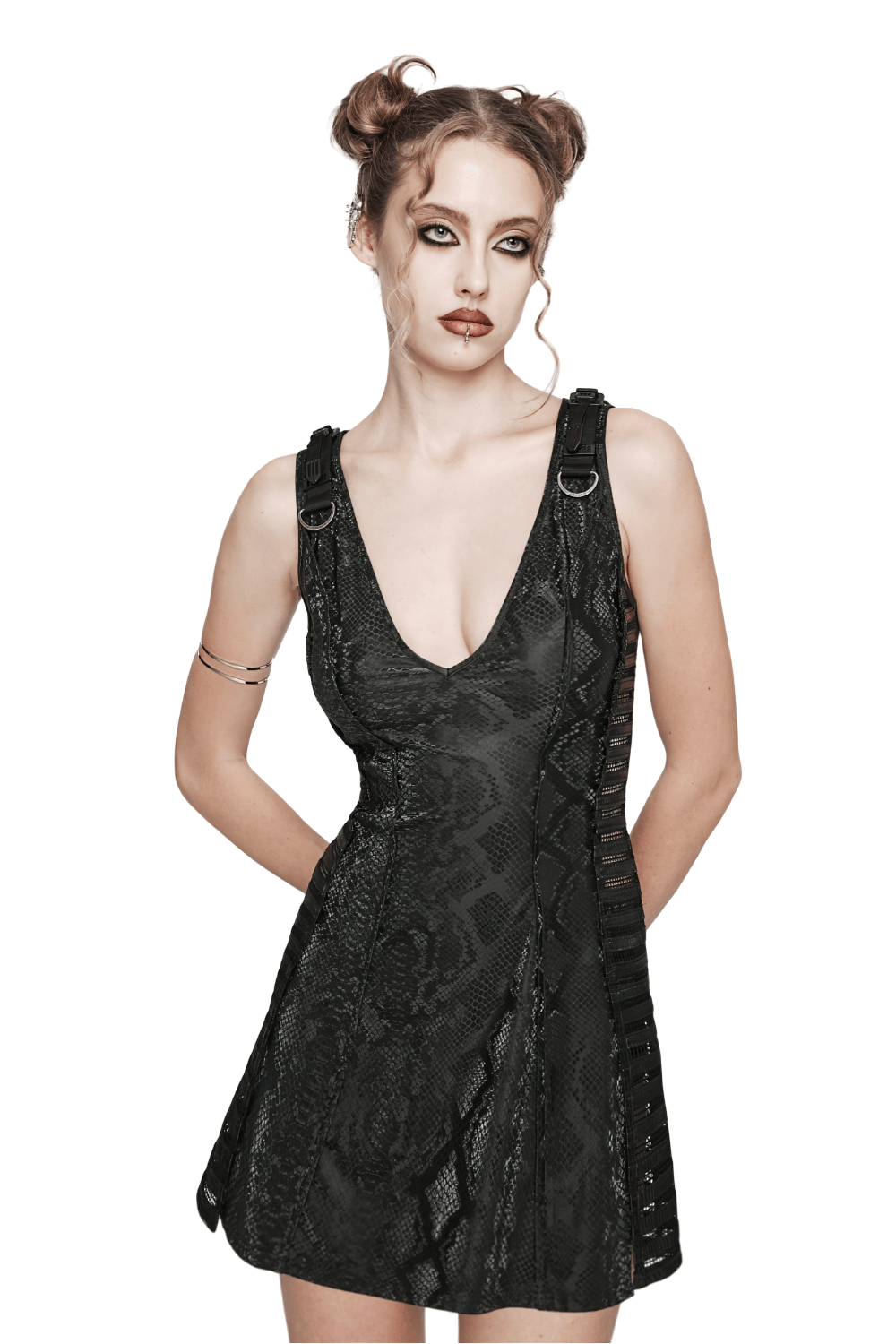 Black Snake Print Sleeveless Dress with Rhinestones - image 1