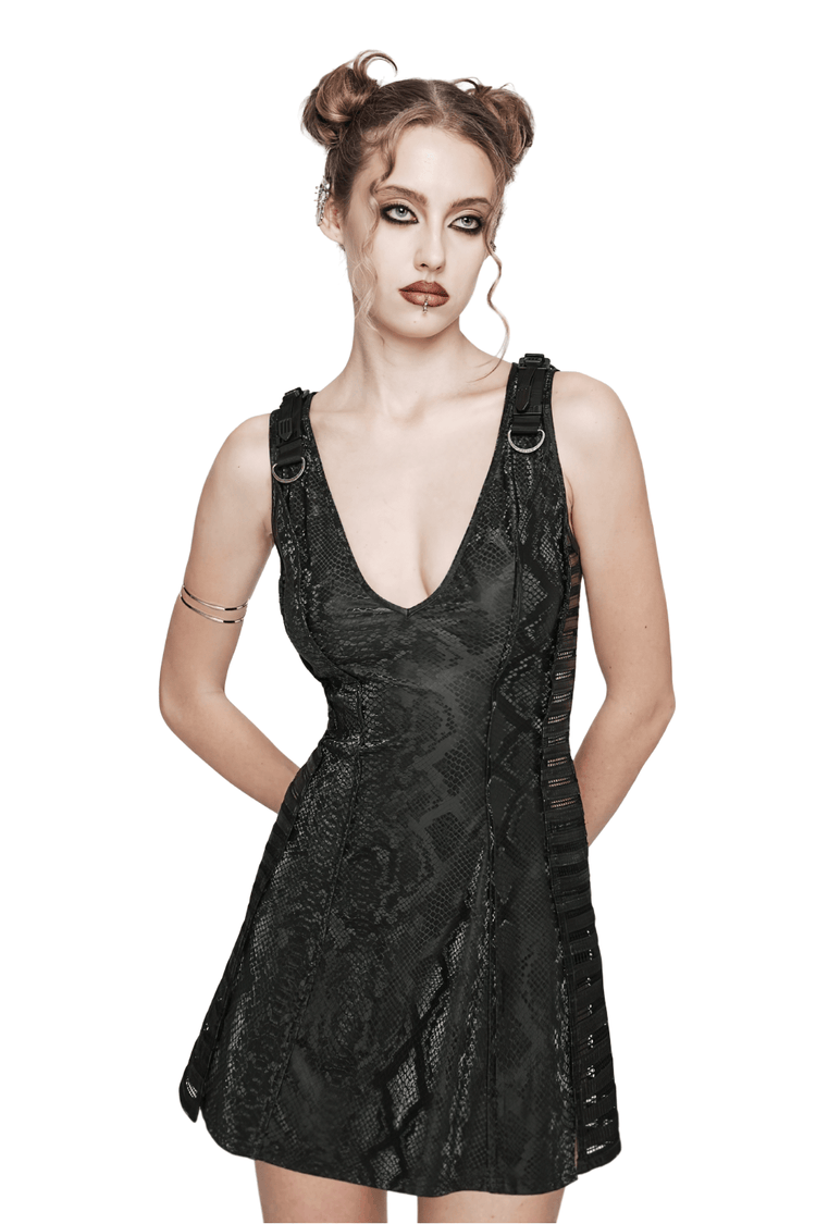 Black Snake Print Sleeveless Dress with Rhinestones - image 1