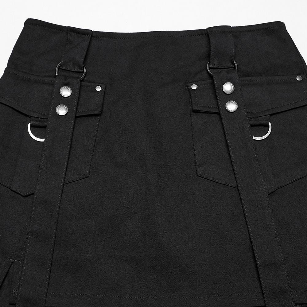 Black Twill Punk Harness Dress with Zipper and Straps - image 10