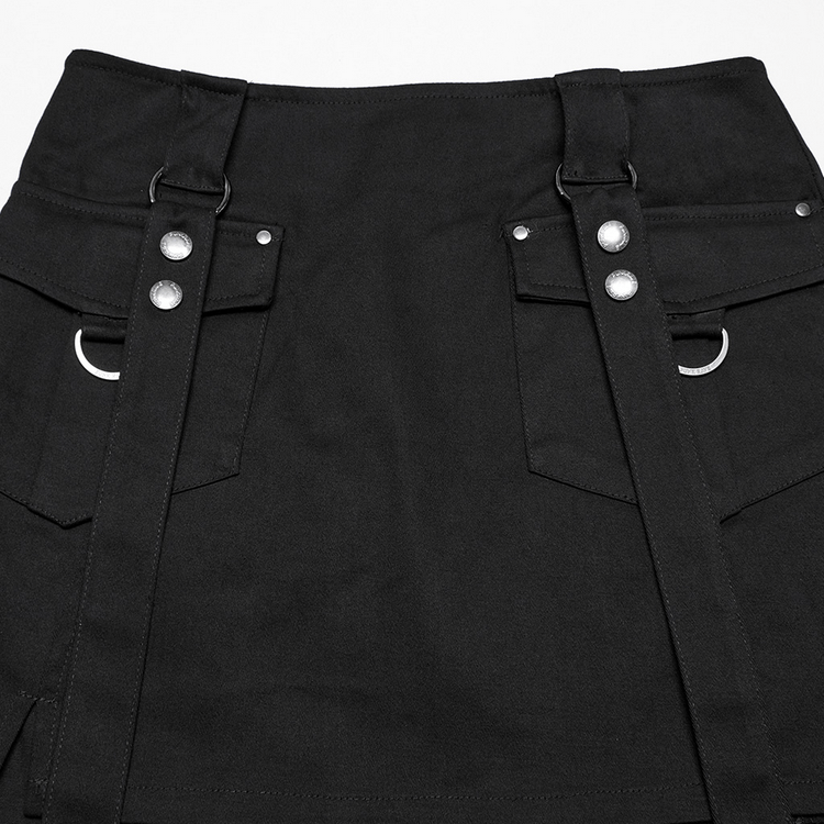 Black Twill Punk Harness Dress with Zipper and Straps - image 10