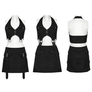 US SALE of Black Twill Punk Harness Dress with Zipper and Straps - image 3