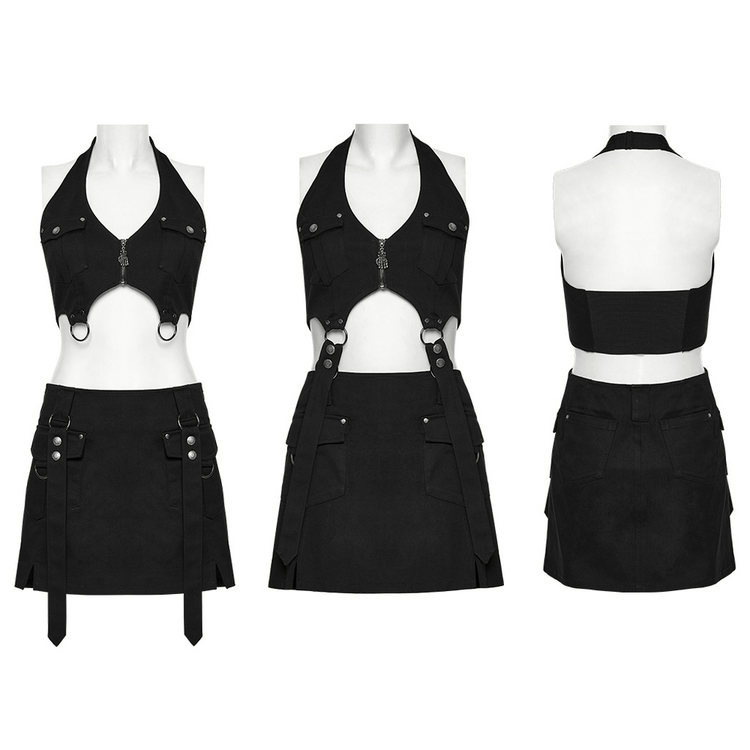 US SALE of Black Twill Punk Harness Dress with Zipper and Straps - image 3
