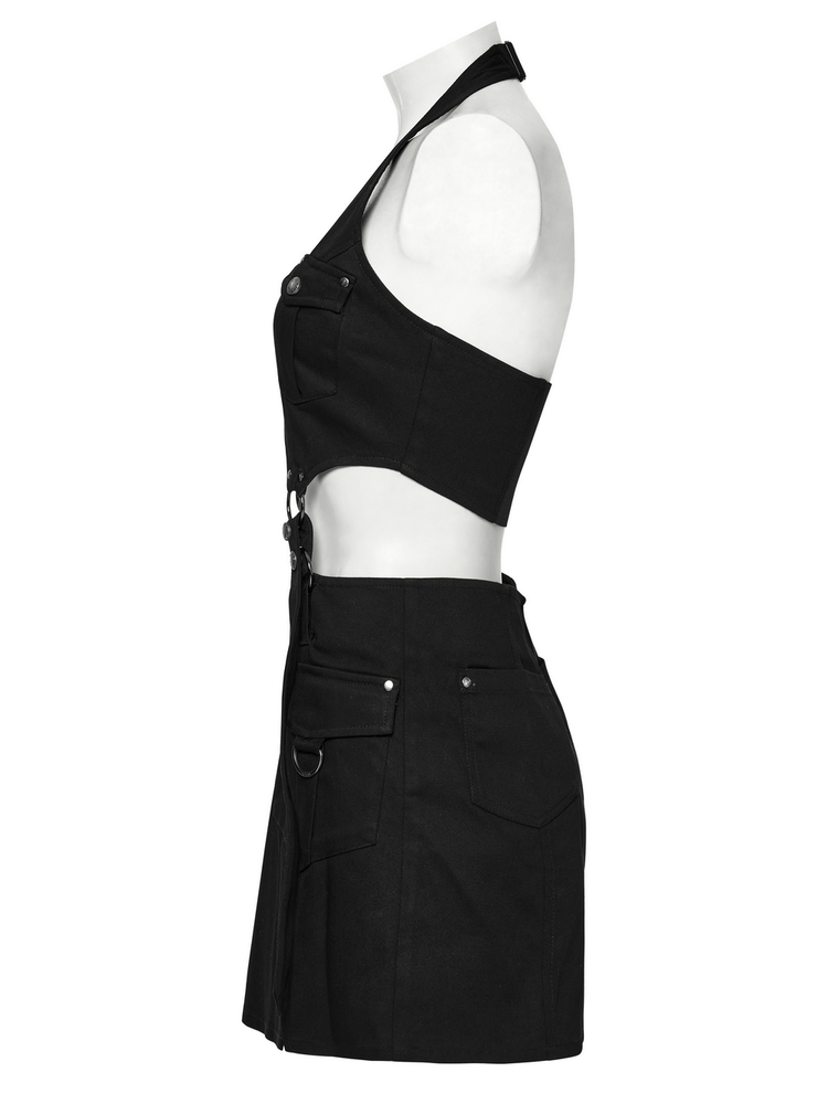 US SALE of Black Twill Punk Harness Dress with Zipper and Straps - image 6