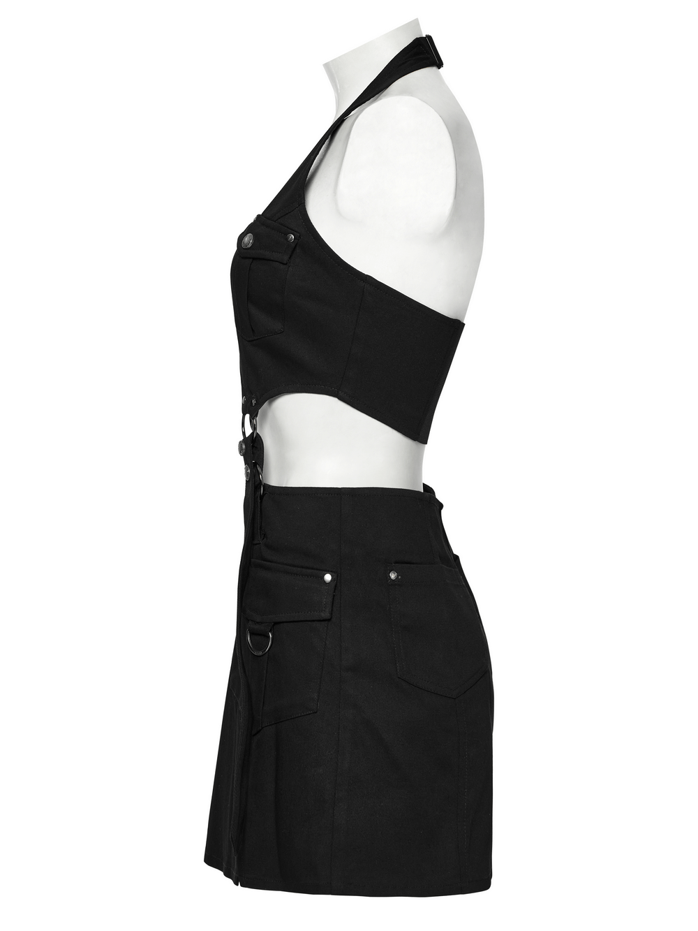 Black Twill Punk Harness Dress with Zipper and Straps - image 5