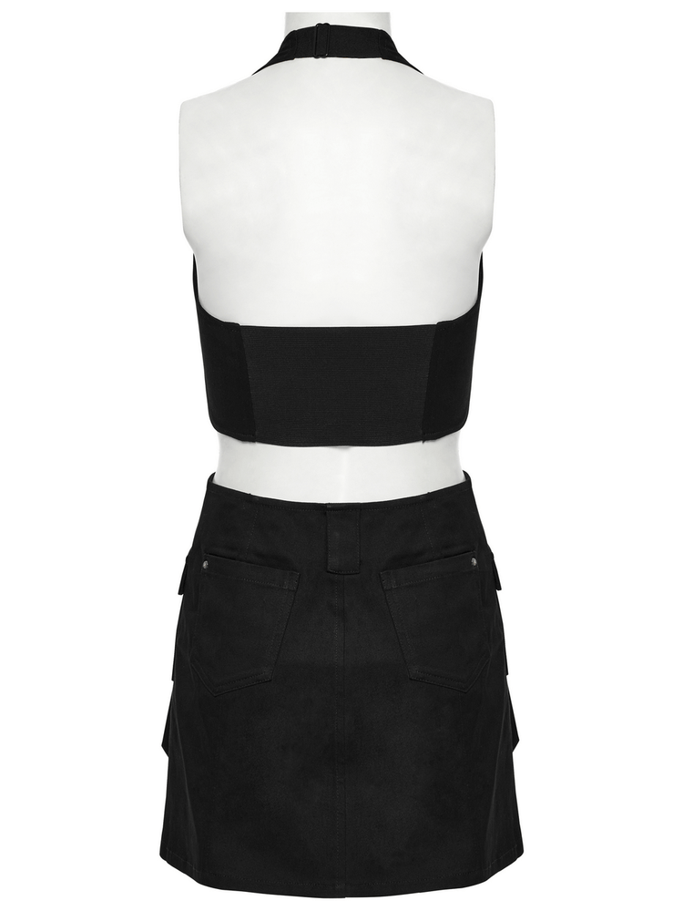 US SALE of Black Twill Punk Harness Dress with Zipper and Straps - image 7