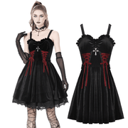 Black Velvet Gothic Mini Dress with Cross Detail - image 3