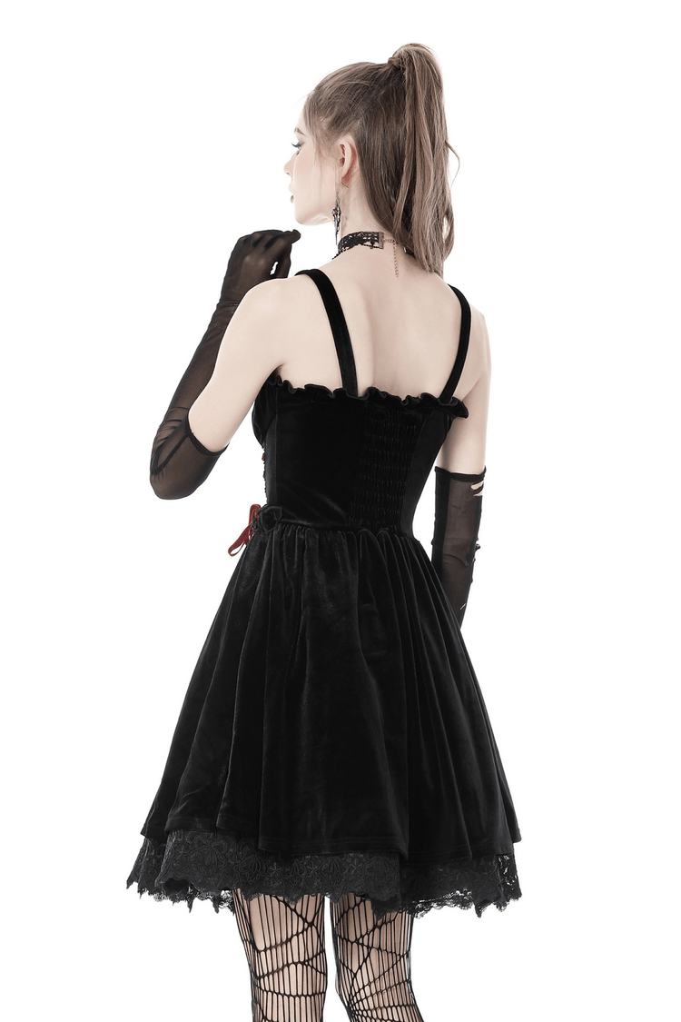 Black Velvet Gothic Mini Dress with Cross Detail - image 2