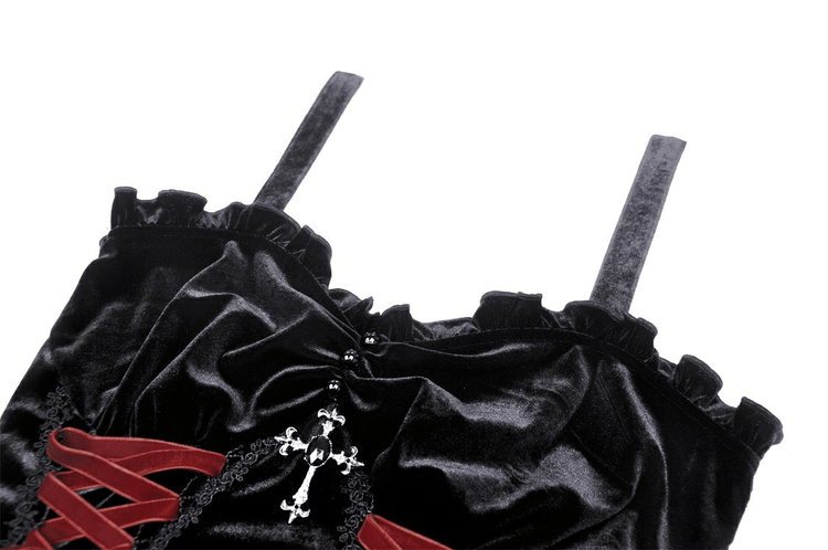 Black Velvet Gothic Mini Dress with Cross Detail - image 6