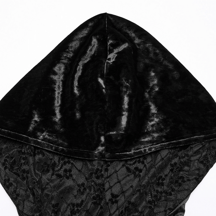 Black Velvet Lace Cross Dress with Hood and Ruched Waist - image 7