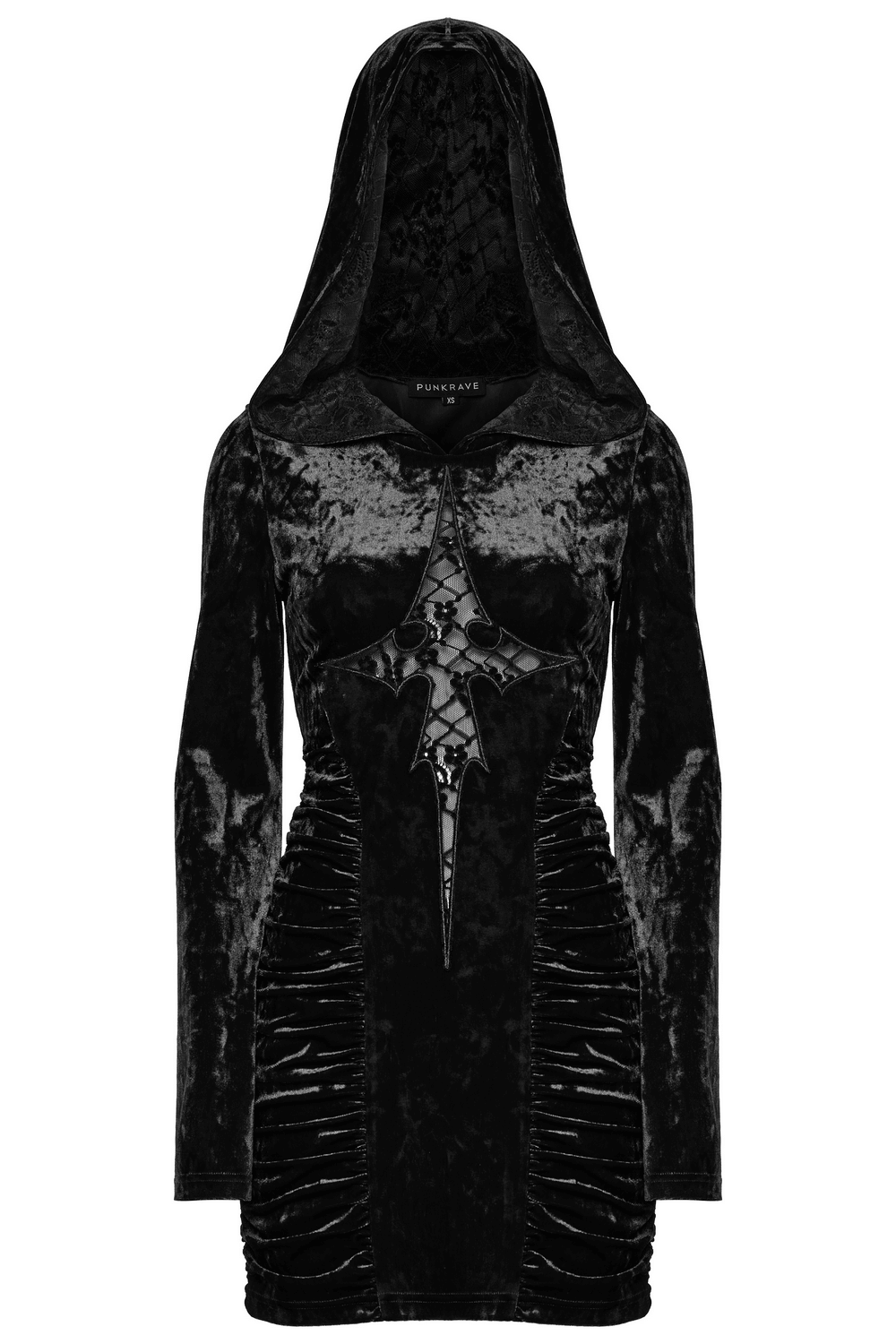 Black Velvet Lace Cross Dress with Hood and Ruched Waist - image 4