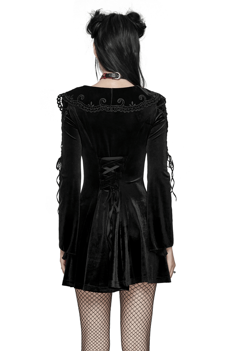 Black Velvet Lace-Up Dress with Gothic Applique Details - image 2