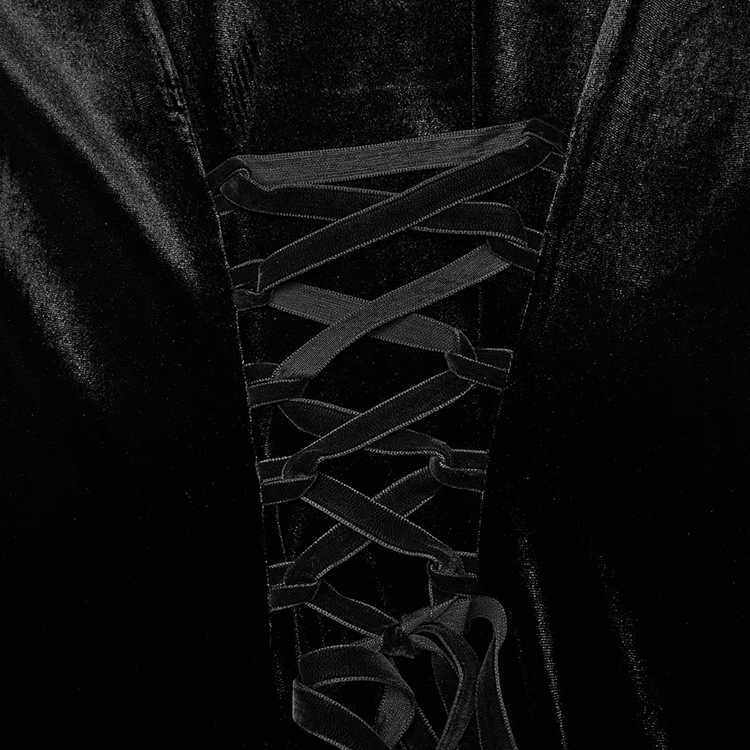 Black Velvet Lace-Up Dress with Gothic Applique Details - image 9