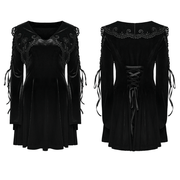 Black Velvet Lace-Up Dress with Gothic Applique Details - image 3