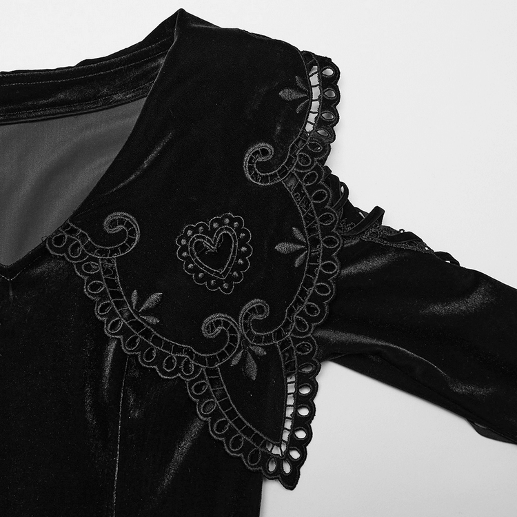 Black Velvet Lace-Up Dress with Gothic Applique Details - image 7