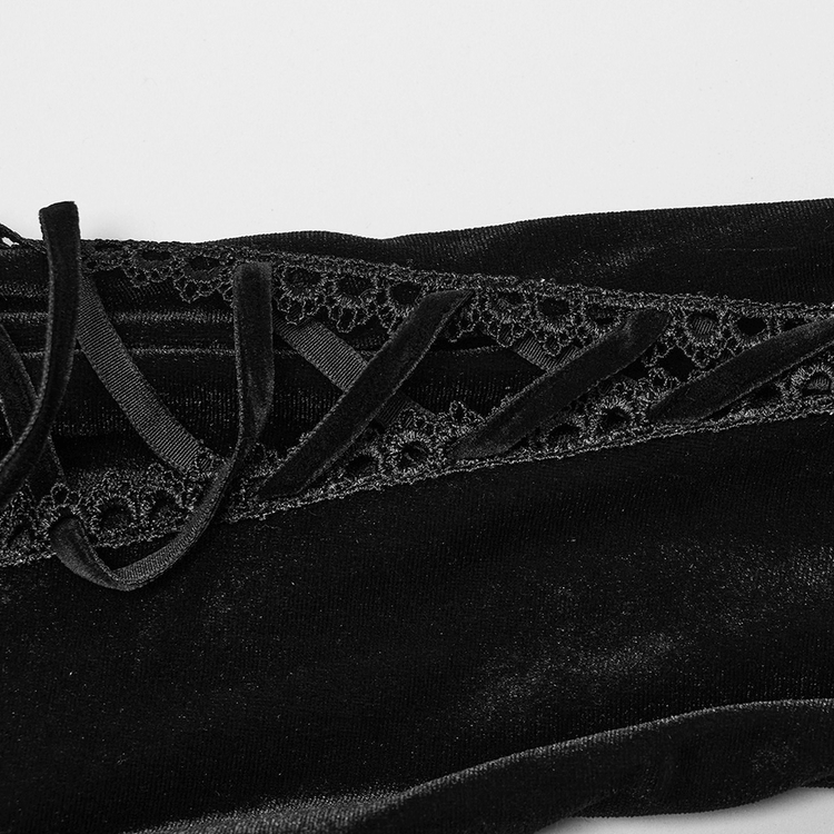 Black Velvet Lace-Up Dress with Gothic Applique Details - image 8