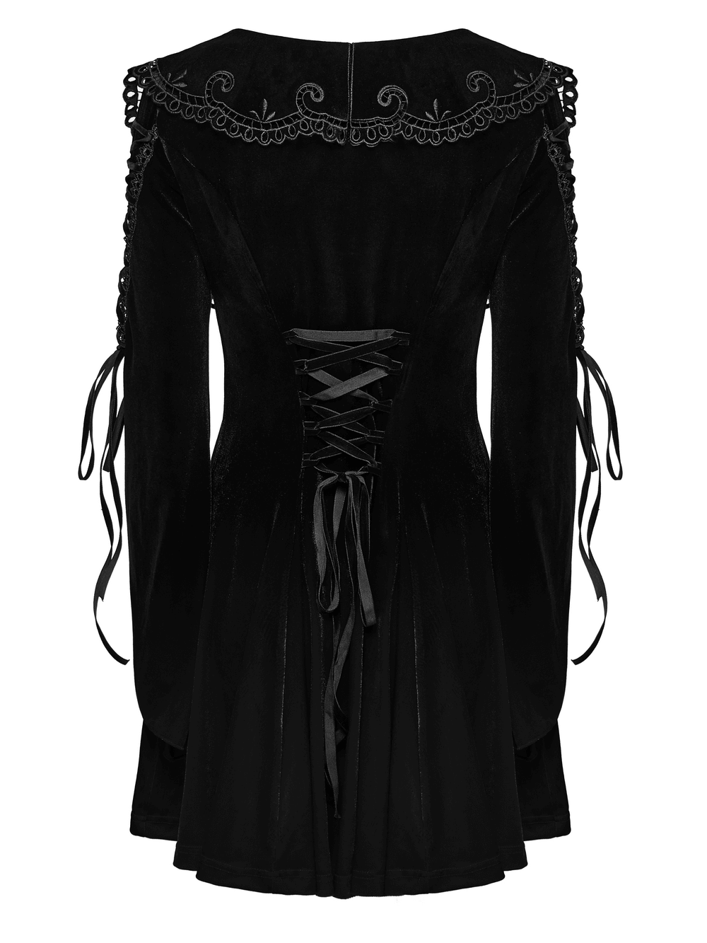 Black Velvet Lace-Up Dress with Gothic Applique Details - image 6