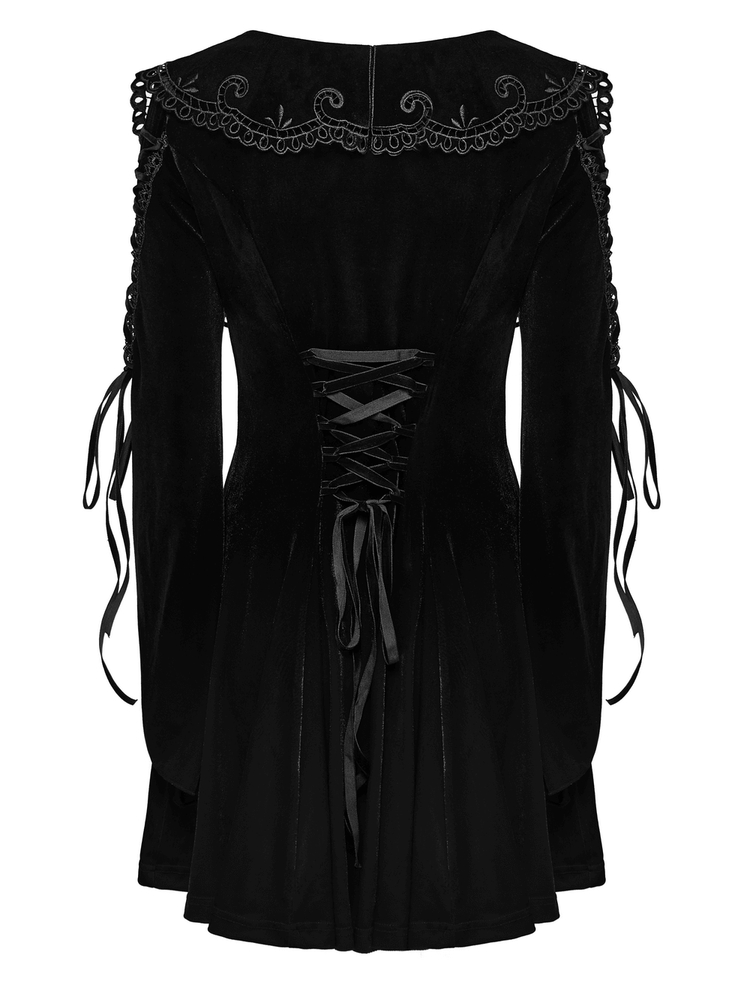 Black Velvet Lace-Up Dress with Gothic Applique Details - image 6