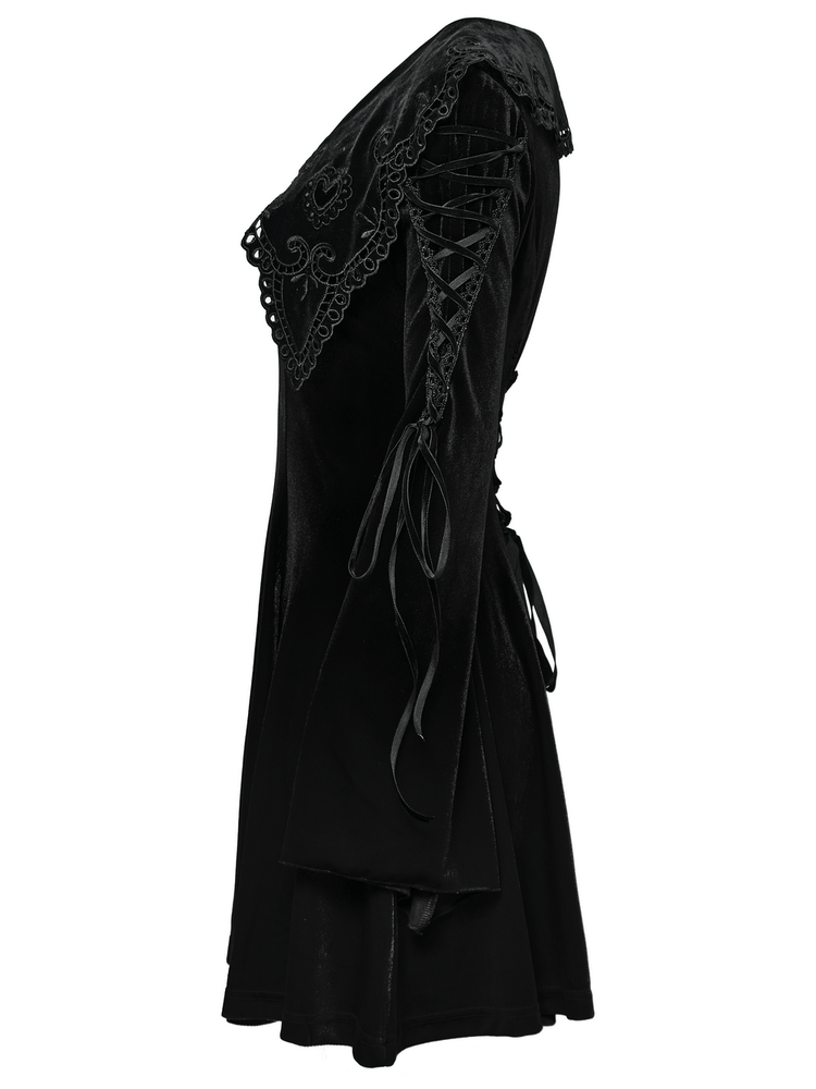 Black Velvet Lace-Up Dress with Gothic Applique Details - image 5