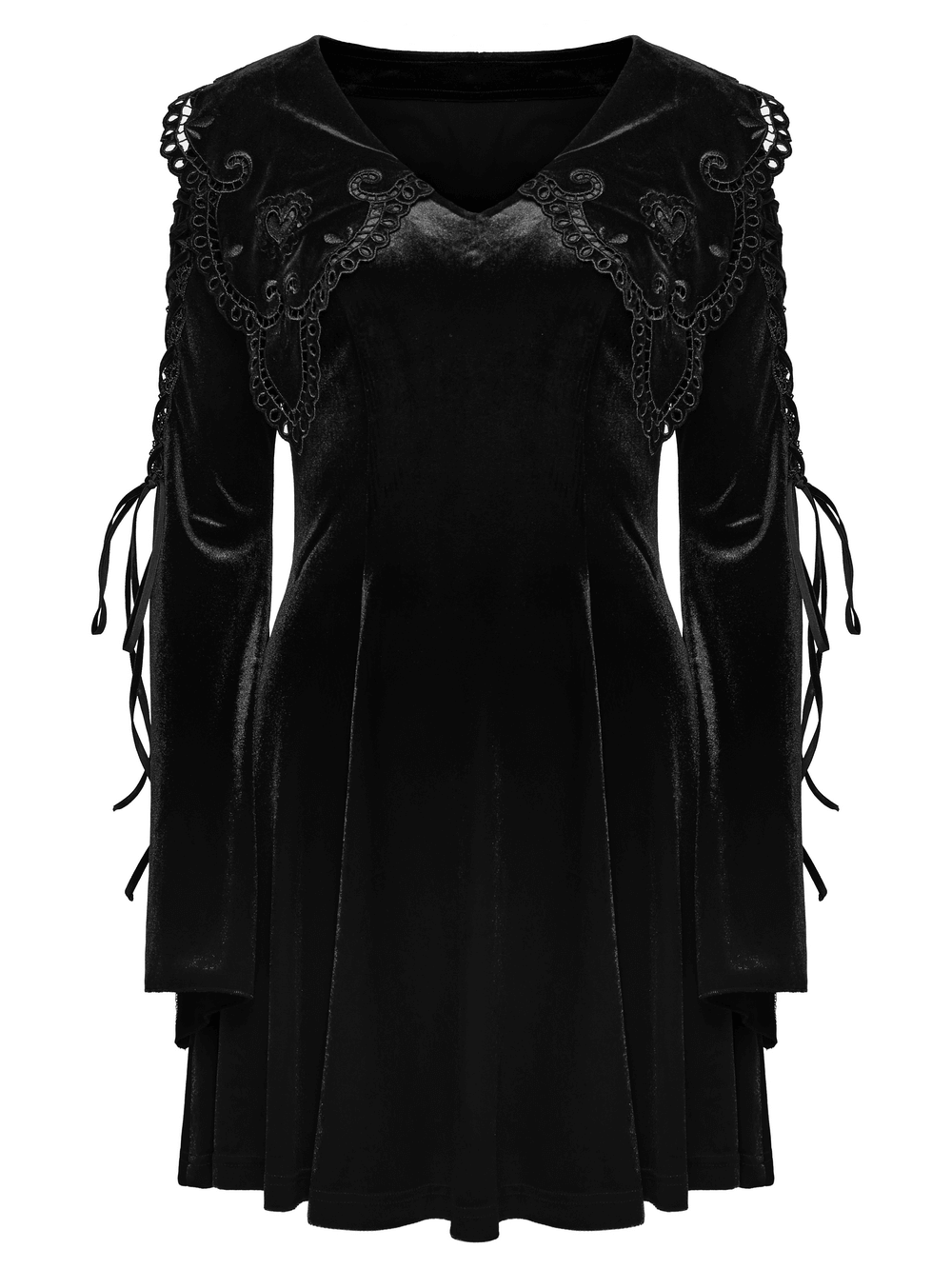 Black Velvet Lace-Up Dress with Gothic Applique Details - image 4