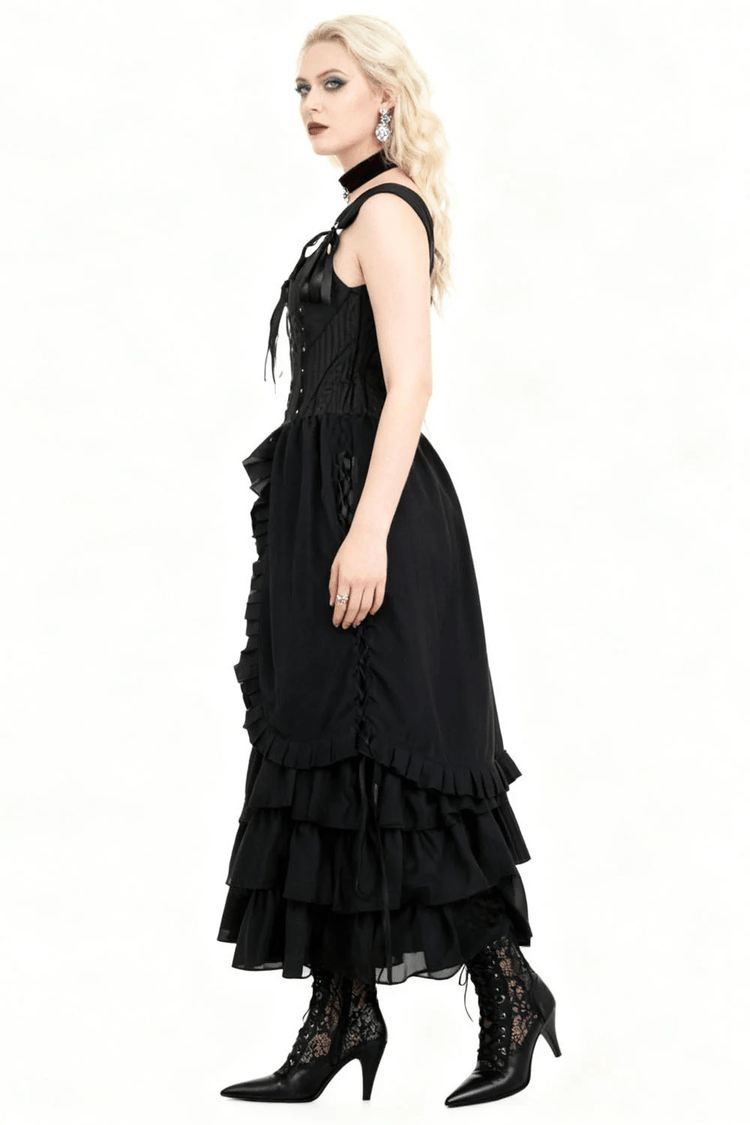 Black Victorian Corset Dress with Tiered Gothic Ruffle Skirt - image 6