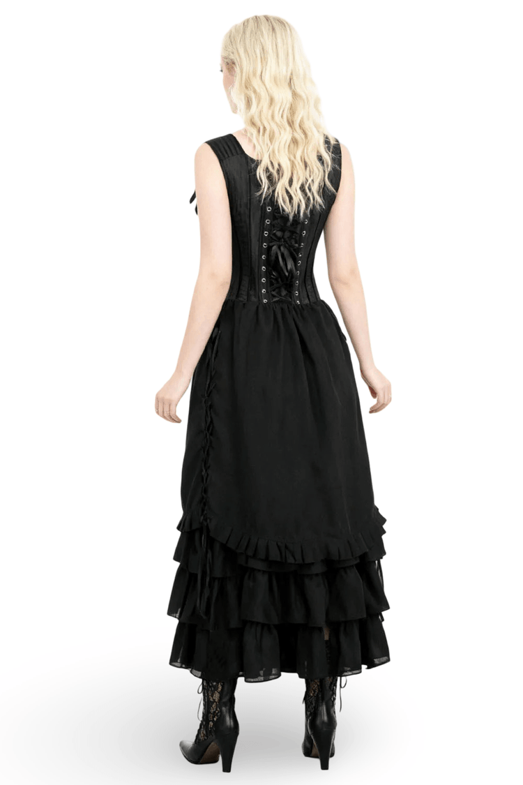 Black Victorian Corset Dress with Tiered Gothic Ruffle Skirt - image 2