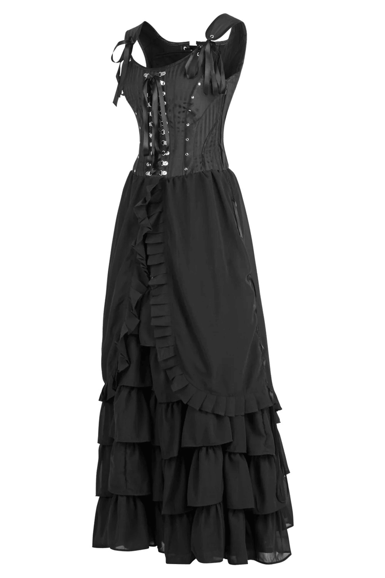 Black Victorian Corset Dress with Tiered Gothic Ruffle Skirt - image 4