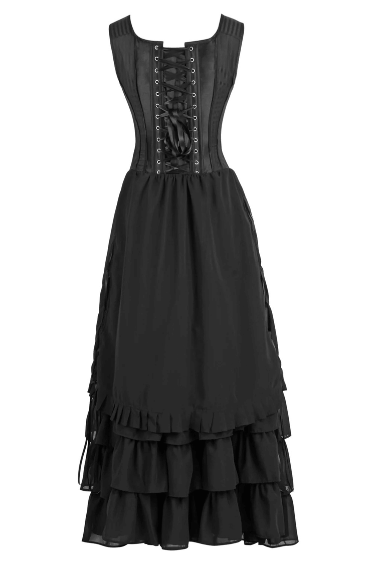 Black Victorian Corset Dress with Tiered Gothic Ruffle Skirt - image 5