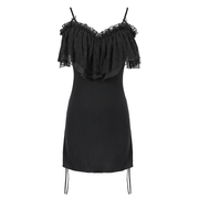 Black Women's Gothic Off-Shoulder Mini Dress / Slim Dress with Adjustable Rope on Both Sides - image 3