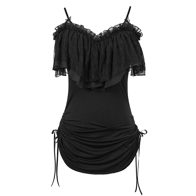 Black Women's Gothic Off-Shoulder Mini Dress / Slim Dress with Adjustable Rope on Both Sides - image 4
