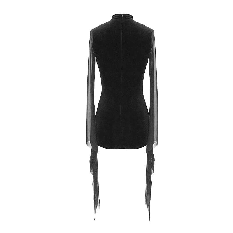 Black Women's Gothic Tight Long Sleeve Dress / Sexy Transparent Short Mini Dresses - image 4