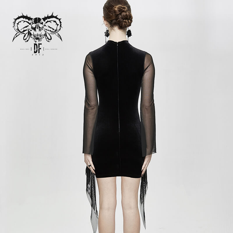 Black Women's Gothic Tight Long Sleeve Dress / Sexy Transparent Short Mini Dresses - image 15