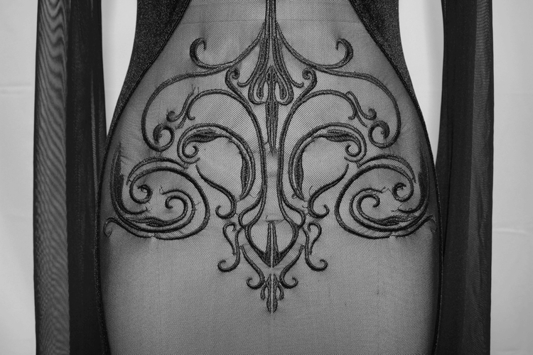 Black Women's Gothic Tight Long Sleeve Dress / Sexy Transparent Short Mini Dresses - image 7