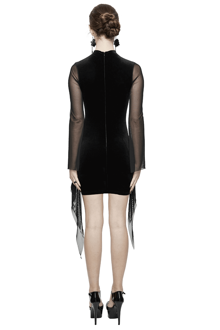 Black Women's Gothic Tight Long Sleeve Dress / Sexy Transparent Short Mini Dresses - image 2
