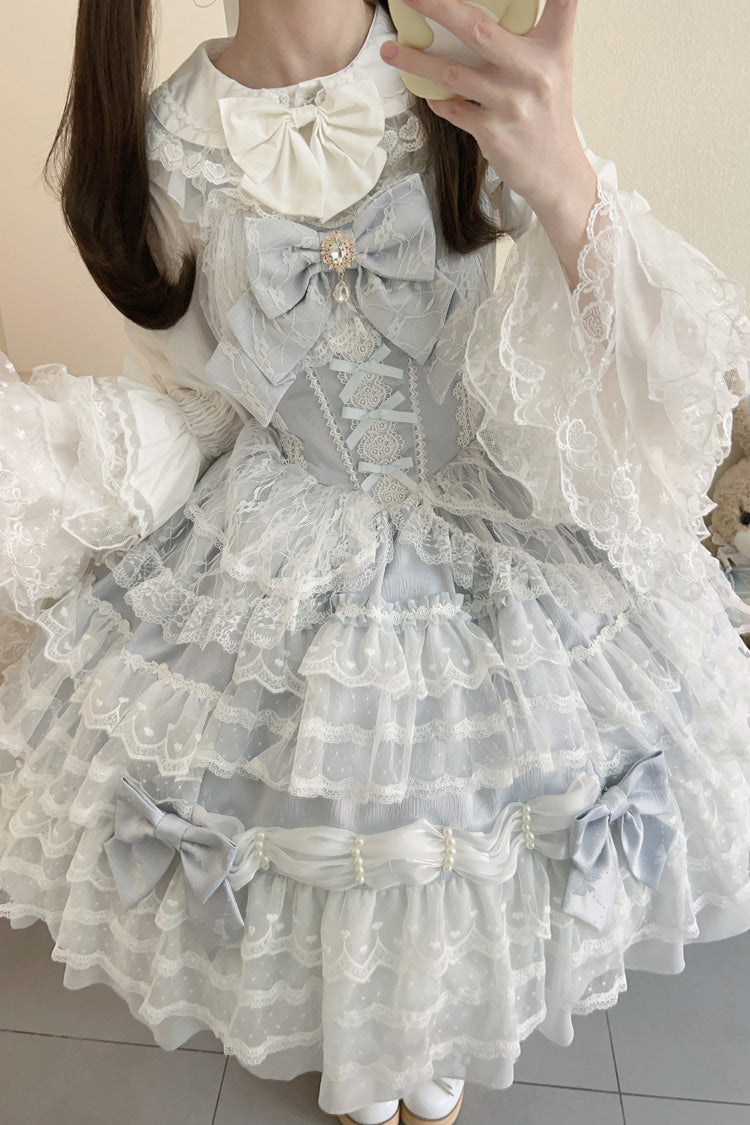 Blue [Dream Prologue] Doll Multi-Layered Bowknot Lace Sweet Princess Lolita Dress - image 3