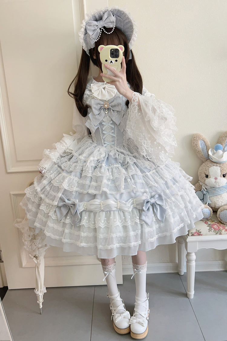 Blue [Dream Prologue] Doll Multi-Layered Bowknot Lace Sweet Princess Lolita Dress - image 4