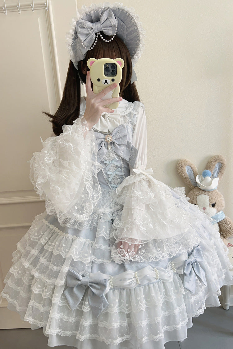 Blue [Dream Prologue] Doll Multi-Layered Bowknot Lace Sweet Princess Lolita Dress - image 6