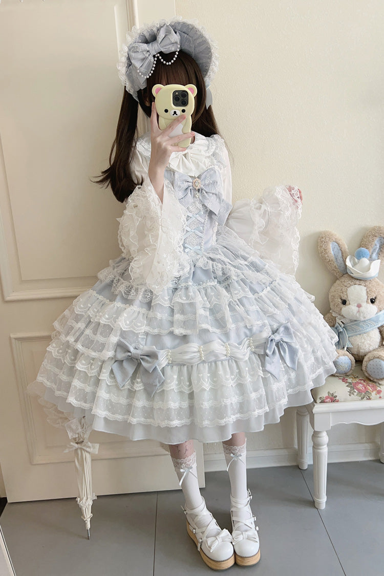 Blue [Dream Prologue] Doll Multi-Layered Bowknot Lace Sweet Princess Lolita Dress - image 8