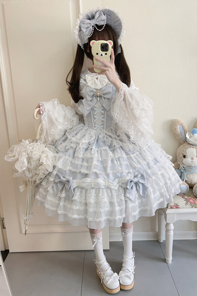 Blue [Dream Prologue] Doll Multi-Layered Bowknot Lace Sweet Princess Lolita Dress - image 9