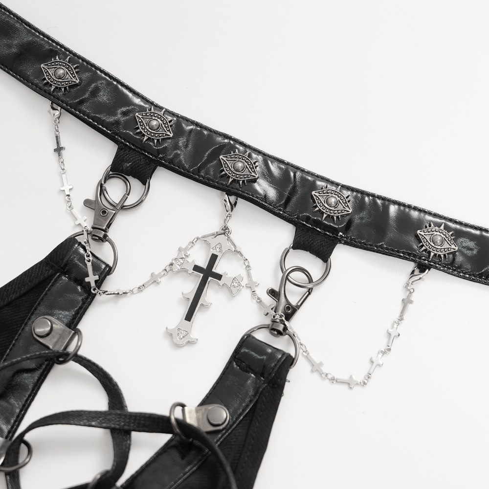 Bold Black Halter Dress with Chains and Buckles - image 6
