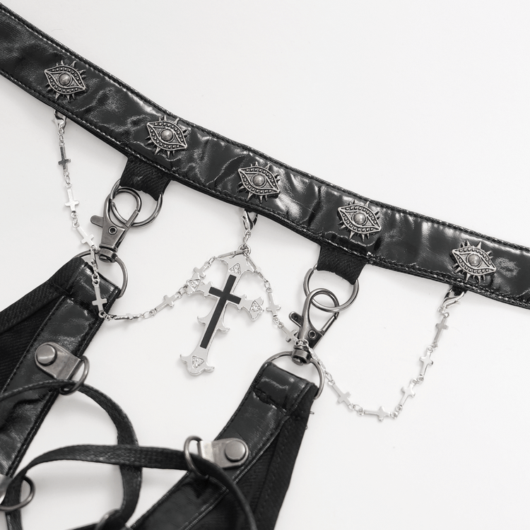 Bold Black Halter Dress with Chains and Buckles - image 6