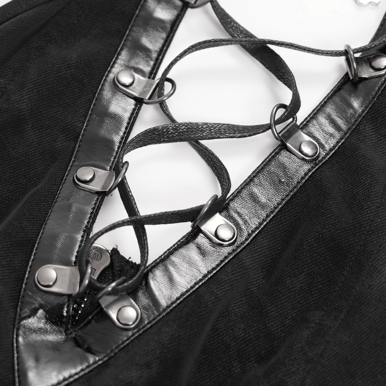 Bold Black Halter Dress with Chains and Buckles - image 7