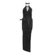 Bold Black Halter Dress with Chains and Buckles - image 3