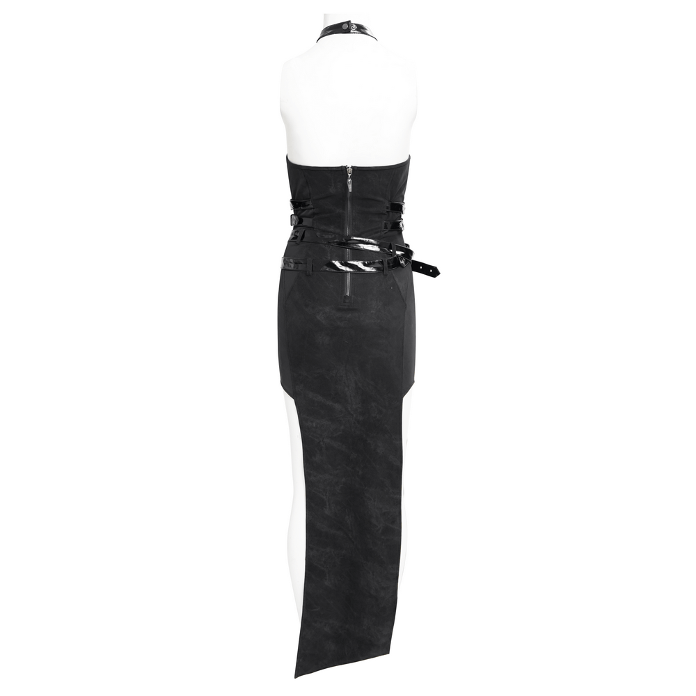Bold Black Halter Dress with Chains and Buckles - image 5