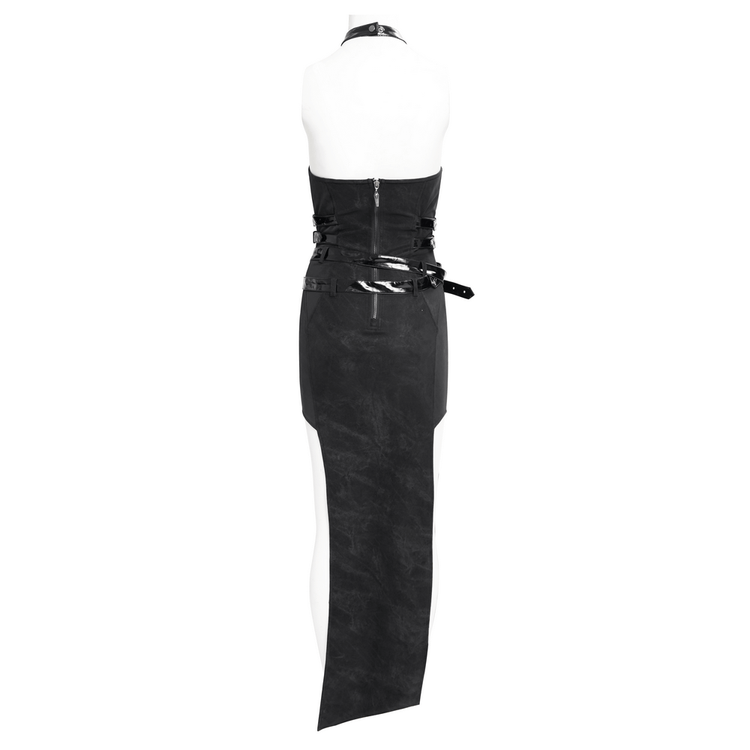 Bold Black Halter Dress with Chains and Buckles - image 5