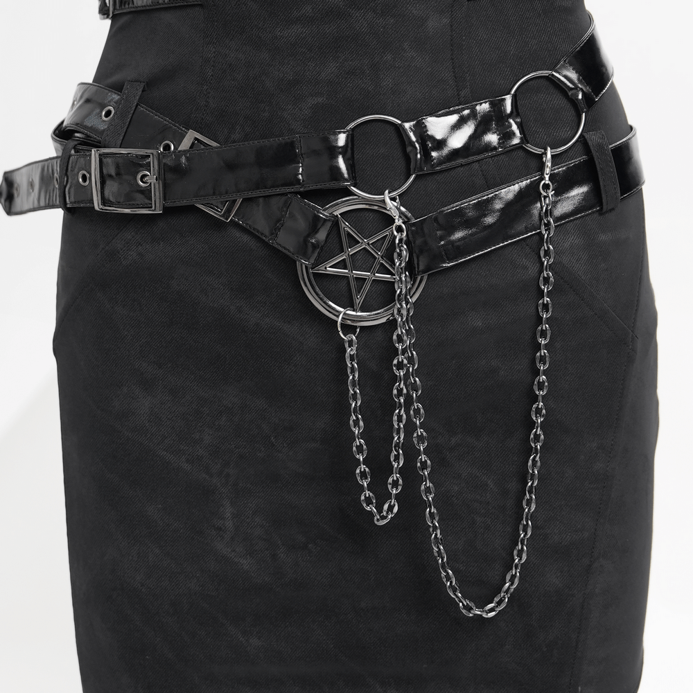 Bold Black Halter Dress with Chains and Buckles - image 9